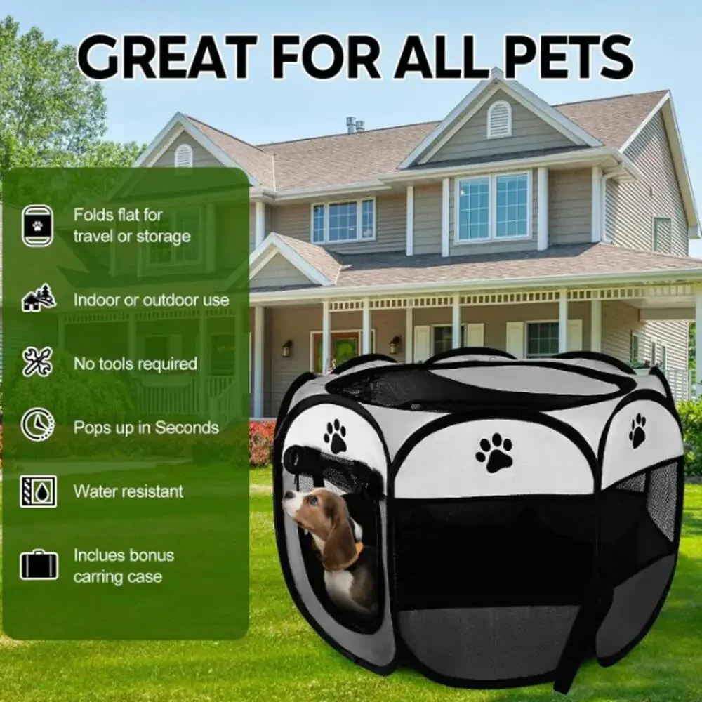 Pet Playpen 30 x 30 x 18 in Foldable Dog Cat Kennel Black